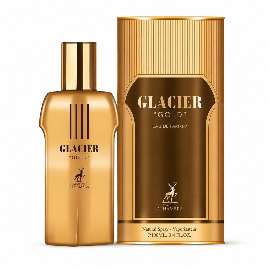 Maison Alhambra Glacier Gold Unisex Eau De Parfum 100ML Alcohol-Free Liquid Spray - Unisex Wear Spicy Floral Warm Fragrance with Bergamot, Lavender, Cardamom, Mint, Cinnamon, Orange Blossom, Tonka Bean, Vanilla