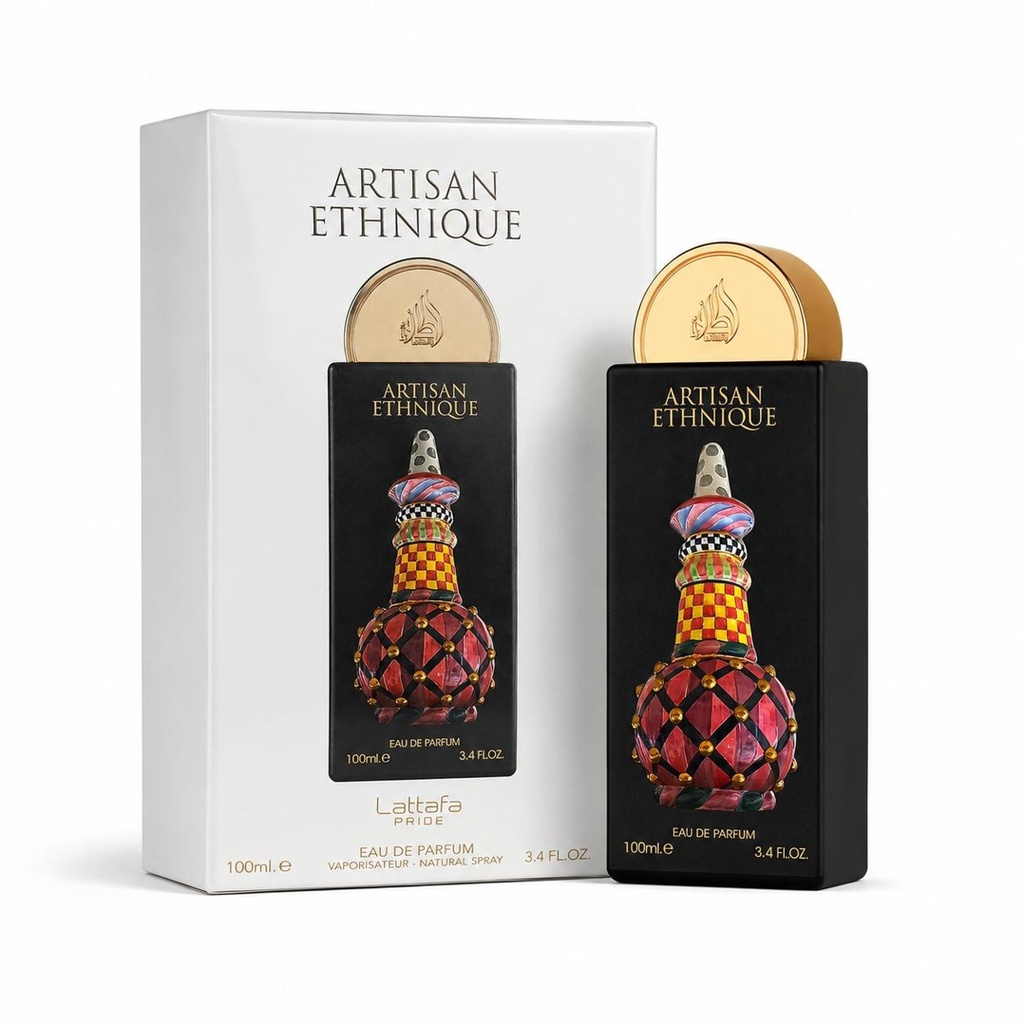 Lattafa Pride Artisan Ethnique Eau De Parfum 100ML - Youth Liquid Unisex Fragrance, Sweet Gourmand Scent with Rum, Cinnamon, Sugar, Caramel, Cacao, Coffee, Vanilla, Tonka Bean, Cashmere Wood