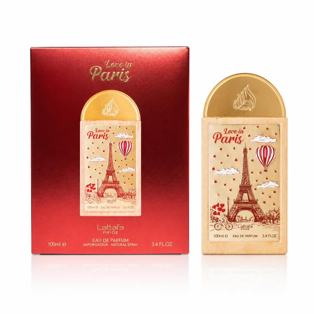 Lattafa Love In Paris Alcohol-Free Eau De Parfum 100ML - Unisex Sweet Gourmand Liquid Fragrance with Caramelized Fruit, Maple Syrup, Benzoin, Roasted Tonka Bean, Amber, Cashmeran, Liquid Unisex Fragrance