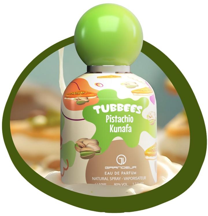 Grandeur Tubbees Pistachio Kunafa Unisex Eau De Parfum Spray - 50ml (1.7oz) Bottle, Notes: Orange, Pineapple, Cardamom, Peony, White Flowers, Vanilla, Musk, Long-Lasting Fragrance