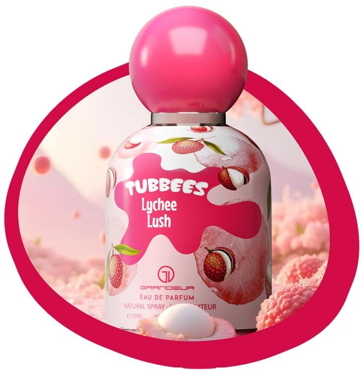Grandeur Tubbees Lychee Lush Eau De Parfum Spritz Spray - 1.7 oz (50ml) Unisex Tropical Fruity & Citrus Fragrance, Playful Floral Notes with Pineapple, Strawberry, Jasmine, Vanilla, Caramel, Long Lasting Perfumes, Liquid Spraying Unisex Fragrance
