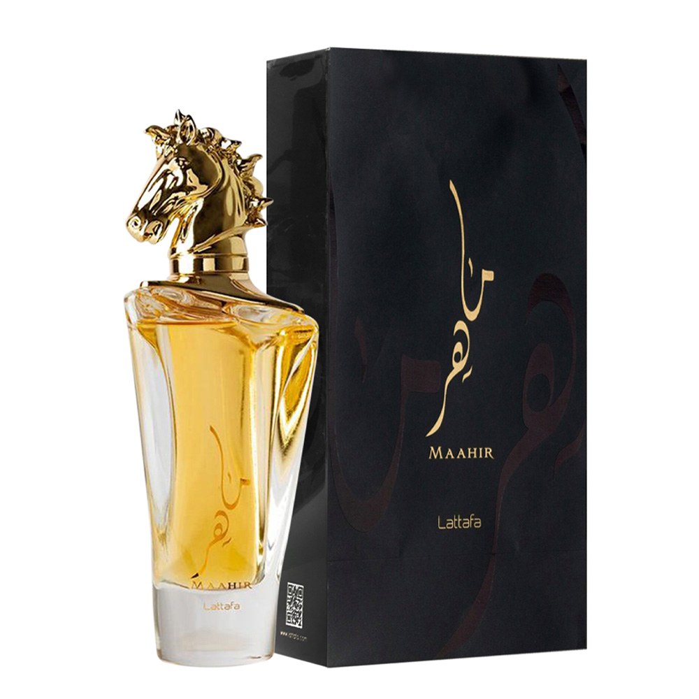 Lattafa Maahir Eau de Parfum Unisex Amber Floral Fragrance - Peach, Jasmine & Sandalwood - 3.4 oz (100ml)