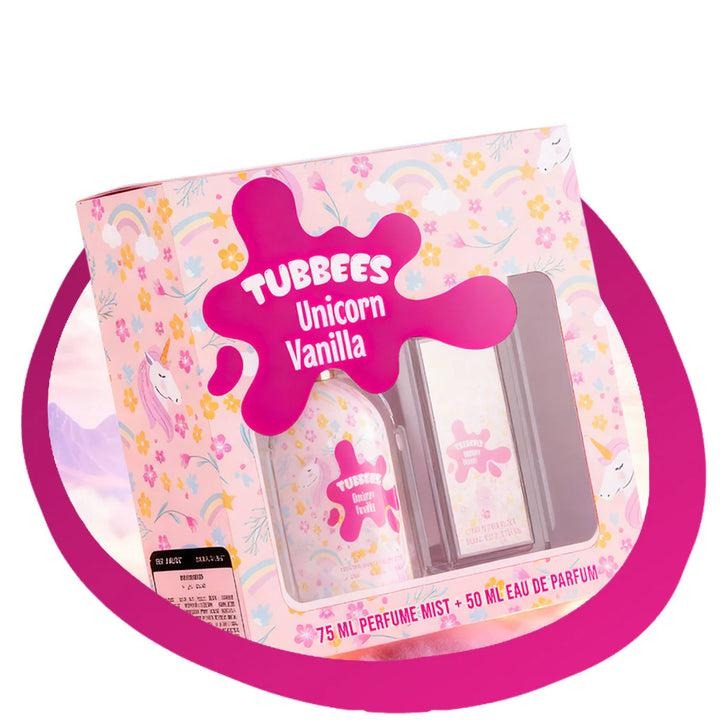 Unisex Grandeur Tubbees Unicorn Vanilla 2-PC Gift Box Unisex Fragrance Set - 50ML Eau De Parfum (EDP), 75ML Fragrance Mist (125ML Total), Vanilla Blend, Cotton Candy, Fruity, Floral Notes, Sweet Aroma