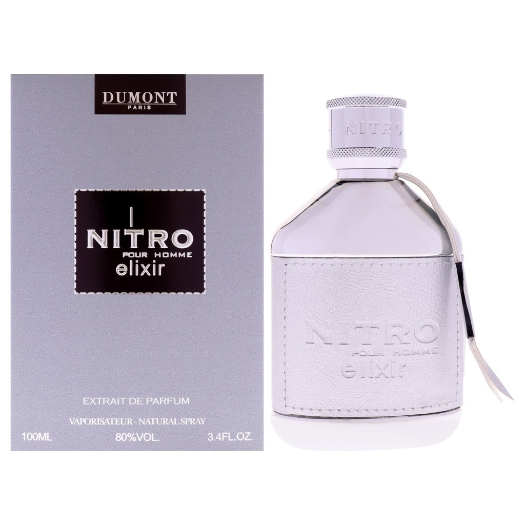 Dumont Nitro Elixir Extrait de Parfum (EDP) - Men's Bold Long-Lasting Liquid Fragrance, 3.4 fl oz Single Bottle with Citrus, Amber, Spicy Notes, Liquid Men's Fragrance